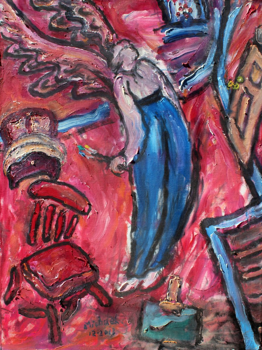 Michael Sarjeant -  Broken chair and Michael with wings